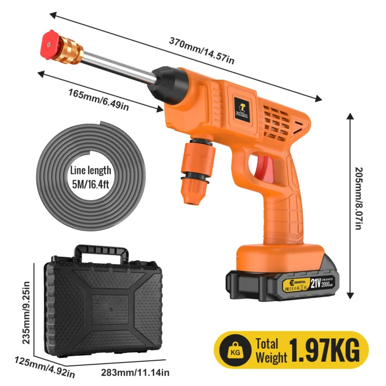 CONENTOOL 50Bar Kabelloser Hochdruckreiniger Tragbarer Reiniger 21V 600W mit Schaumkanne Filter 5M Schlauch für Auto- und Terrassenreinigung 2