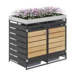 Gartenabfallbehälter, Abfallbehälter-Aufbewahrungseinheiten mit Blumenkästen, Metall-Gartenschränke, abschließbar, Holzmaserung-Finish 6
