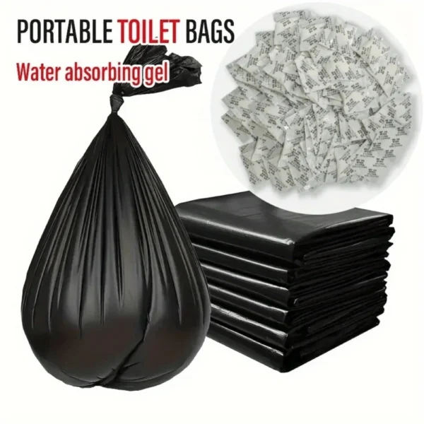 100-teiliges tragbares Camping-Toiletten-Set: 50 Müllbeutel + 50 Toiletten-Gel-Packs. Passend für Standard-18,93-Liter-Eimer, ideal für Camping, Wandern