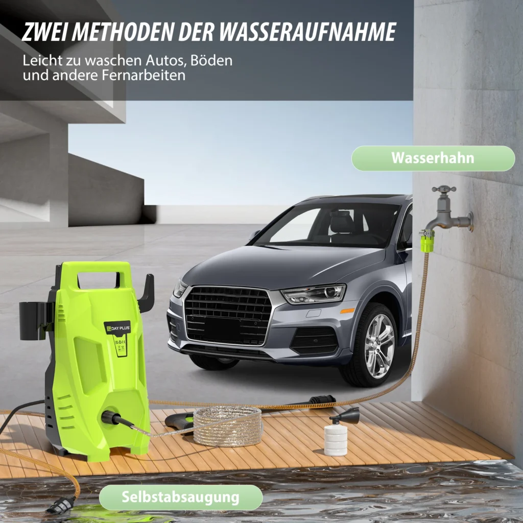DayPlus Elektrischer Hochdruckreiniger 120 bar 380 l/h Verstellbare Düse 0-180° °   7m Schlauch 5,5m Kabel Auto Garten Terrasse Reiniger 2
