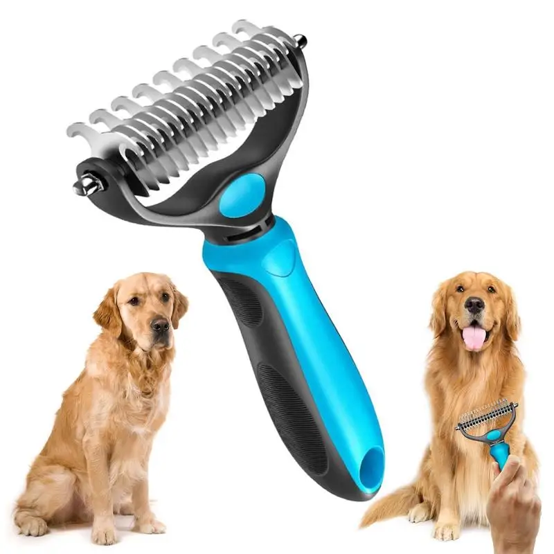 2in1 Edelstahl Pet Deshedding Pinsel Hund Haarentferner Haustier Pelz Knoten Cutter Welpen Katze Kamm Bürsten Hunde Pflege Verschütten liefert