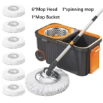 Rotationsmopp-Set mit 6 Ersatzköpfen, Nachfüllungen, verlängerter Griff, freihändiger automatischer Dehydrierungsmopp, Reinigungs-Spin-Mop mit Eimer 5