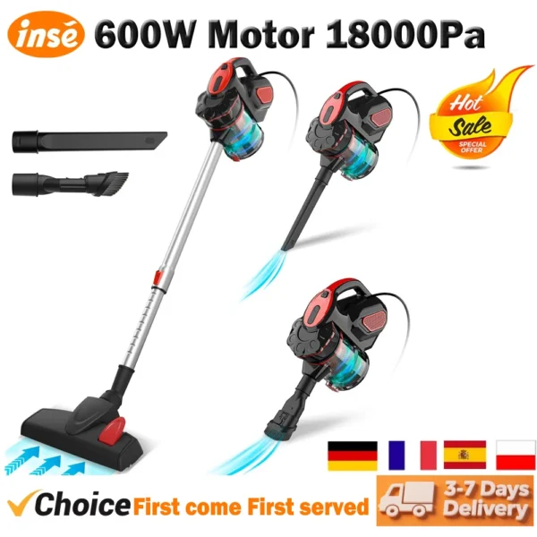 INSE I5 kabelgebundener Staubsauger, 600 W, 18.000 Pa, leistungsstarke 2-in-1-HEPA-Filter, Handstaubsauger für die Haarreinigung von Teppichen und Haaren zu Hause