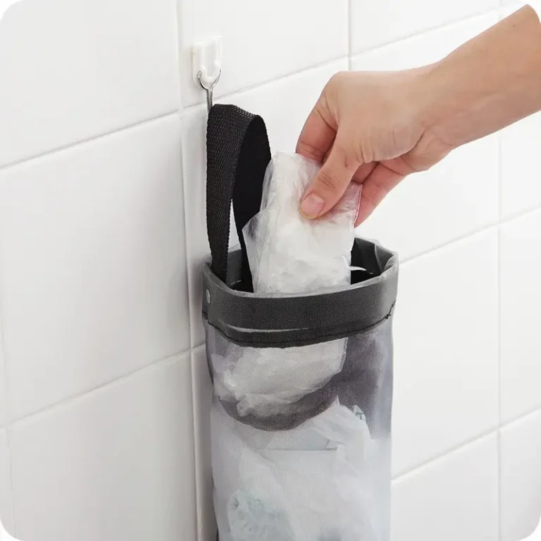 1 Stück Grauer Aufbewahrungsbeutel zur Wandmontage, Netz-Plastiktüten-Spender, Hängender Wiederverwendbarer Aufbewahrungsbeutel, Müllbeutel, Küchen-Abfallorganizer 2