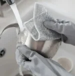 10 Stück Magisches Spültuch mit Silberdraht, Reinigungstuch für die Küche, Verdicktes Mikrofaser-Waschtuch mit Eingebautem Schwamm, Stahlbürsten-Lappen 3