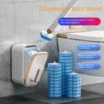 1 Set wandmontierter Einweg-Toilettenbürsten mit langem Griff, mit integrierter antibakterieller Reinigungsflüssigkeit und Ersatzbürstenköpfen, für saubere und hygienische Reinigung ohne tote Winkel 5