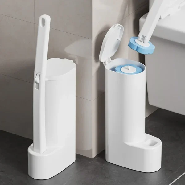 1 Set weiße Einweg-Toilettenbürste mit langem Griff und austauschbarem Bürstenkopf, Reinigungsbürste, Badezimmerzubehör