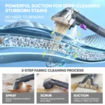 C9S Tragbare Teppichreinigermaschine 13kPa 450W, Polsterreiniger Waschsauger für Auto Sofa, Starker Fleckenentferner gegen Tierhaare mit 3 Bürsten 4