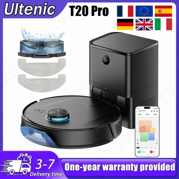 Ultenic T20 Pro Roboter-Staubsauger, 8000Pa Saugkraft, 3 Reinigungsmodi, Intelligente Lidar-Navigation, 2-in-1 Staub- und Wassertank
