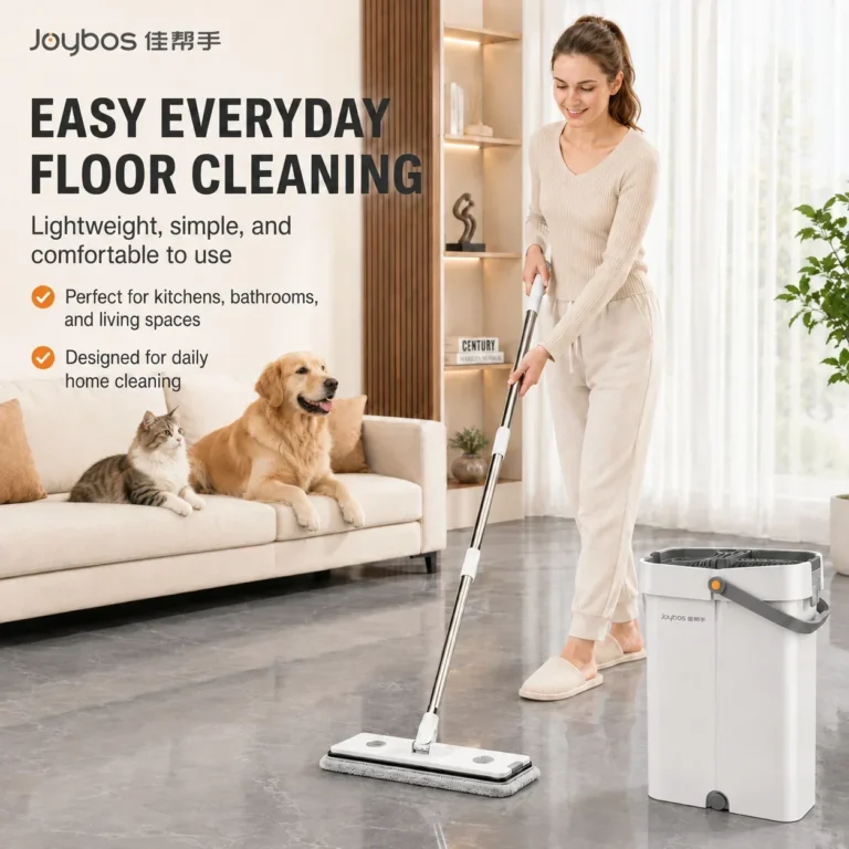 Joybos Ultra-Slim Flachmopp-Set mit Eimer 360° °   Schwenkbares, freihändiges Wasch- und Trocknungssystem mit 2 Mikrofaser-Pads für Hartholz, Fliesen und Laminat 2