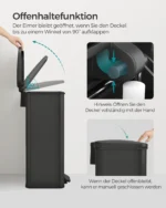 SONGMICS Mülleimer Küche, 40 Liter Abfalleimer großer Tretmülleimer mit Deckel 3