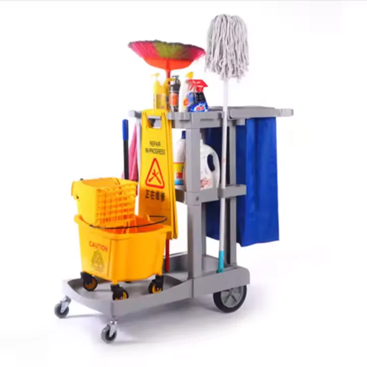 Kommerzieller Kunststoff-Reinigungswagen mit Wäschesack, Mobiler Trolley für Hotel-Hauswirtschaft und Einkaufszentren Kommerzieller Kunststoff-Reinigungswagen mit Wäschesack, Mobiler Trolley für Hotel-Hauswirtschaft und Einkaufszentren