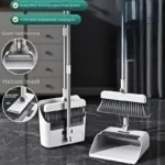 3-in-1 Besen-Kehrschaufel-Bodenbürsten-Set mit Kammzahn-Design, Anti-Haarknoten-Funktion, vertikale Aufbewahrung, Haushaltsreinigungsgeräte für Küche, Bad und Hartböden 6
