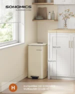 SONGMICS Mülleimer Küche, 30 Liter Abfalleimer, Tretmülleimer, Stahl, mit Inneneimer, Softclose, Offenhaltefunktion, beige 2