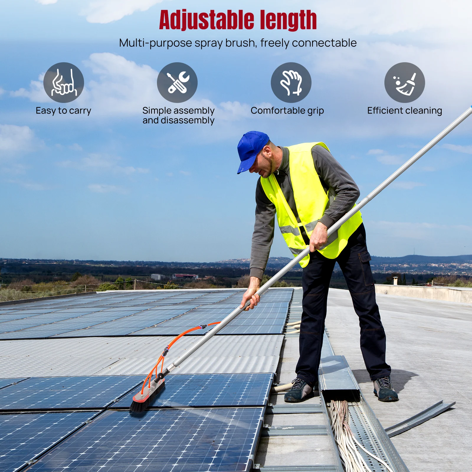 Solarpanel-Reinigungsbürste mit Wasserzufuhr, 1,4-7M Teleskop-Aluminiumstange, Wasserfluss-Waschbürste, verstellbarer Winkel, für PV-Module, hohe Fenster, Villen, Dächer, Gebäudefassaden, Werbetafeln, Reinigung, Komplettzubehör-Set Solarpanel-Reinigungsbürste mit Wasserzufuhr, 1,4-7M Teleskop-Aluminiumstange, Wasserfluss-Waschbürste, verstellbarer Winkel, für PV-Module, hohe Fenster, Villen, Dächer, Gebäudefassaden, Werbetafeln, Reinigung, Komplettzubehör-Set