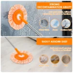 Mikrofaser-Mopp-Set, drehbar, rund, Reinigungsmopp, Wandreiniger mit 4 Pole und 4 Moppköpfen, Bodenwand, multifunktionales Reinigungswerkzeug 4