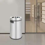 65L Großer Edelstahl Rundmülleimer 40*69cm, Robuster Offener Abfalleimer für Büro, Schlafzimmer, Restaurant 3