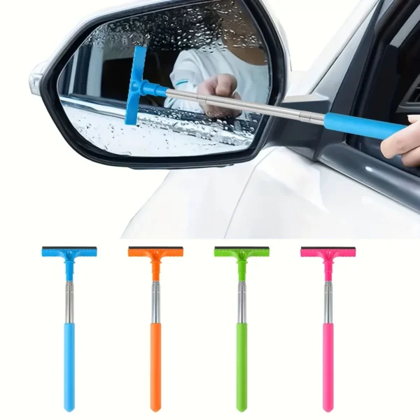 Teleskopischer Auto-Rückspiegelreiniger mit Silikonabzieher, Auto-Glasreiniger mit Ausziehbarem Griff