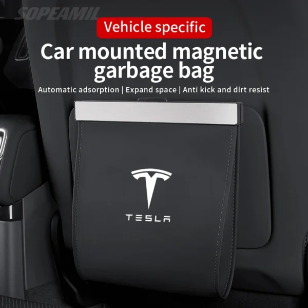Auto Müll Tasche Led Licht Magnetische Adsorption Sitz Zurück Hängende Lagerung Tasche Mülleimer Für Tesla Modell 3 Modell Y Modell S Modell X