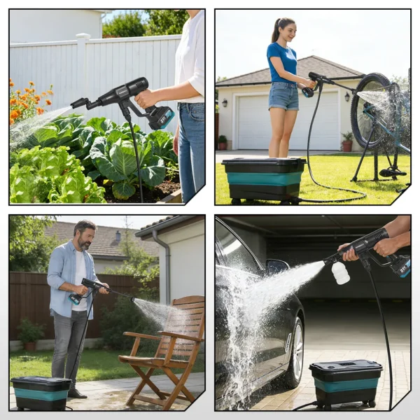 YOFIDRA 6-in-1 200 Bar Bürstenloser Hochdruck-Autowascher Wasserpistole Reinigungs-Sprühpistole Gartenwerkzeug für Makita 21V Akku