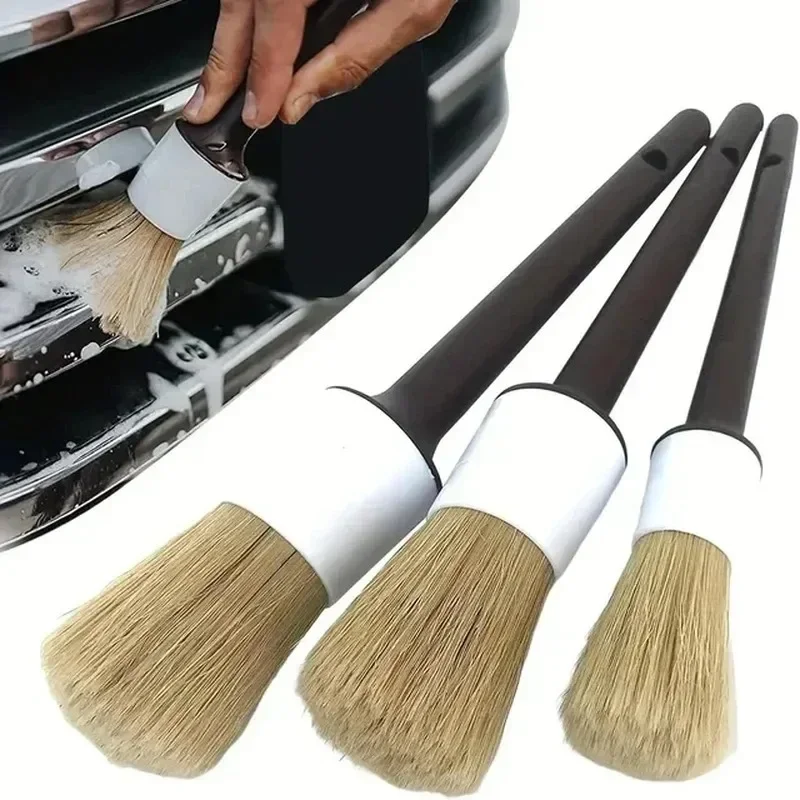 3PCS Auto Außen Innen Detail Pinsel Wildschwein Haar Borsten Pinsel für Auto Reinigung Auto Detail Werkzeuge Dashboard Reinigung Pinsel