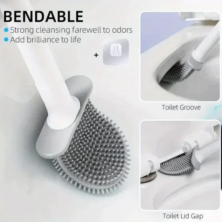 An der Wand montierte Toilettenbürste, Ersatz-Toilettenbürsten aus Silikon mit langem Griff, schnell trocknend, weiche Borsten, WC-Bidet-Badezimmer-Set 2