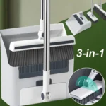 Haushaltsreinigungsset, Besen und Kehrschaufel, 3-in-1 Aufrechtes Kehrschaufel-, Besen- und Bürstenset mit integrierten Kammzähnen, A 180 °   Rotierender Bürstenkopf und Selbstreinigungsfunktion. Geeignet für Küchen, Badezimmer, Schlafsäle und Böden
