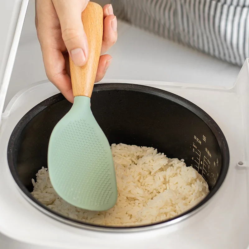 1Pcs Silikon Löffel Nicht-stick Kochen Löffel Anti-verbrühungen Topf Reis Hohe-temperatur-beständig Löffel langlebig Küche Gadgets 2