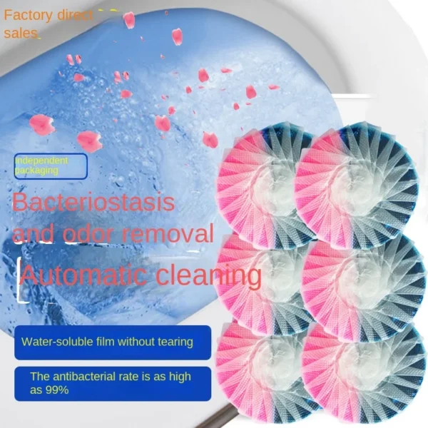Blaues Blasenpulver, blauer zweifarbiger Toilettenreiniger, Rosenduft, automatischer Toilettenreiniger, Konzentrat