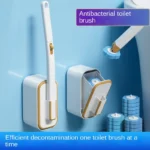 1 Set wandmontierter Einweg-Toilettenbürsten mit langem Griff, mit integrierter antibakterieller Reinigungsflüssigkeit und Ersatzbürstenköpfen, für saubere und hygienische Reinigung ohne tote Winkel 6