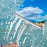 360 Grad Drehbarer Duschabzieher Glaswischer Abzieher Reiniger mit Silikonhalter Badezimmerspiegel-Schaber Reinigungswerkzeug 3