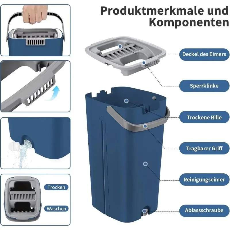 1 Set 2026 Neues Premium 360 ° Rotierender Bodenwischer-Set mit Verdicktem Faserstoff-Mopp und Eimer, Reinigungswerkzeug-Set für Haus und Küche 1 Set 2026 Neues Premium 360 ° Rotierender Bodenwischer-Set mit Verdicktem Faserstoff-Mopp und Eimer, Reinigungswerkzeug-Set für Haus und Küche
