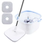 Wischmopp-Eimer-Set mit 360°-Drehfunktion °   Dreh-, Spül- und Auswring-System, 2 wiederverwendbare Mikrofaserpads für Hartholz-, Fliesen- und Laminatböden