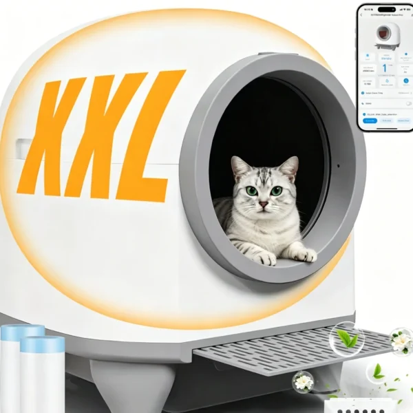 Intelligente Reinigungs-Katzentoilette, 80L Raumkapsel, 9L Katzentoilette, mit Sicherheitssensor, APP-Steuerung, automatische Katzentoilette mit Anti-Einklemm-Funktion, geeignet für Familien mit mehreren Katzen.