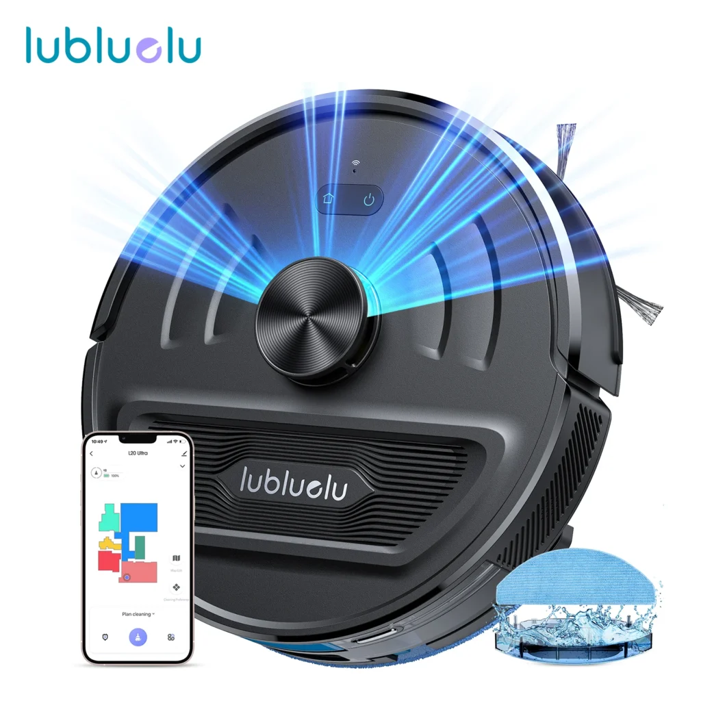 Lubluelu Staubsauger, 6000 Pa Saugleistung, selbstaufladend, Anti-Siphon, 5 Karten, 34 No-Go-Zonen, Hartbodenreinigung, L20 Ultra