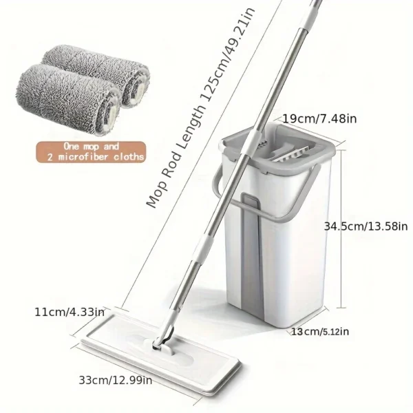 Nass- und Trockenwischset, Flachmop mit integriertem Abstreifer und Eimer, geeignet für Küchen-, Badezimmer-, Schlafzimmer- und Wohnzimmerböden.