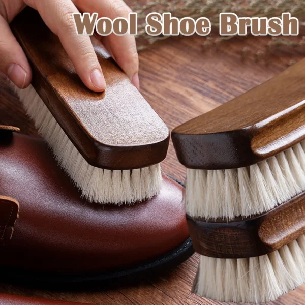 Schuhbürste aus Wolle, Lederpflege, Schuhcreme, Stiefelreiniger, Schuhpflege-Werkzeuge, multifunktionale Pflegebürste aus weicher Wolle mit Holzgriff