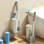 Toilettenbürste mit Einweg-Ersatzkopf-Sets, verbesserte Badezimmer-Reinigungsbürste mit langem Griff für WC-Zubehör zu Hause