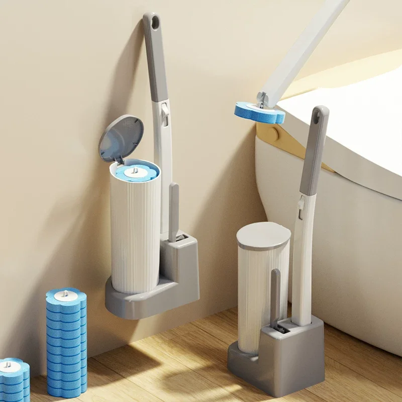 Toilettenbürste mit Einweg-Ersatzkopf-Sets, verbesserte Badezimmer-Reinigungsbürste mit langem Griff für WC-Zubehör zu Hause Toilettenbürste mit Einweg-Ersatzkopf-Sets, verbesserte Badezimmer-Reinigungsbürste mit langem Griff für WC-Zubehör zu Hause