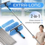 2-in-1 Glasreiniger mit Teleskopstange aus Metall, 27 cm, Reinigungstuch, verstellbarer Fensterwischer für die Glasreinigung zu Hause 2