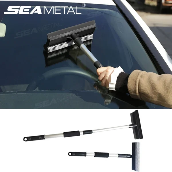 SEAMETAL Autofenster-Reinigungsbürste, Spiegelglas, Rakel, Wischer, 2-in-1, einziehbarer langer Griff, Auto-Windschutzscheiben- und Fensterwaschwerkzeug