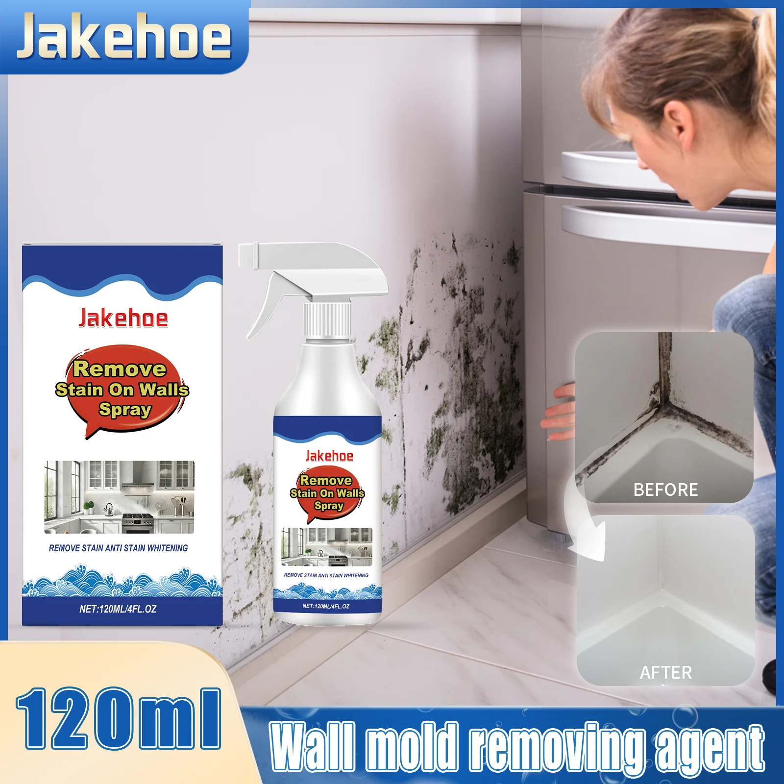 Jakehoe Schimmelentfernungsmittel für Zuhause, schnelle Reinigung, Schimmelflecken, geeignet für Badezimmer, Schlafzimmer, Wandreinigungsflecken, Schimmelflecken Jakehoe Schimmelentfernungsmittel für Zuhause, schnelle Reinigung, Schimmelflecken, geeignet für Badezimmer, Schlafzimmer, Wandreinigungsflecken, Schimmelflecken