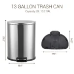 13 Gallonen/50 L Mülleimer – Hoher Edelstahl-Küchenmülleimer mit Deckel, Soft-Close und Fußpedal, herausnehmbarer Inneneimer, rechteckiger Abfalleimer für Zuhause, Büro und Badezimmer 3