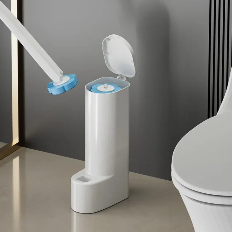 1 Set weiße Einweg-Toilettenbürste mit langem Griff und austauschbarem Bürstenkopf, Reinigungsbürste, Badezimmerzubehör 2