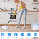 360 °   Spin Mop-Eimer-Sets mit Wring-System, Mikrofaser-Nachfüllungen, Bodenreinigung für den Haushalt, 102–128 cm, ausziehbarer, verstellbarer Griff 4