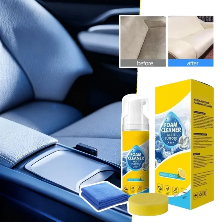 Auto-Mehrzweck-Schaumreiniger-Spray für den Innenraum mit Schwammtuch, Zitronenduft, für Ledersitze, Armaturenbrett, Stofffleckenentfernung. 2