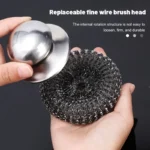 Edelstahl Topfbürste mit Griff robuste Metalldrahtkugel Reiniger Hochleistungs Reinigungswerkzeug für Geschirrspülung langlebig für Hausküche entfernt angebrannte Rückstände an Töpfen Pfannen Küchenutensilien vielseiti 5