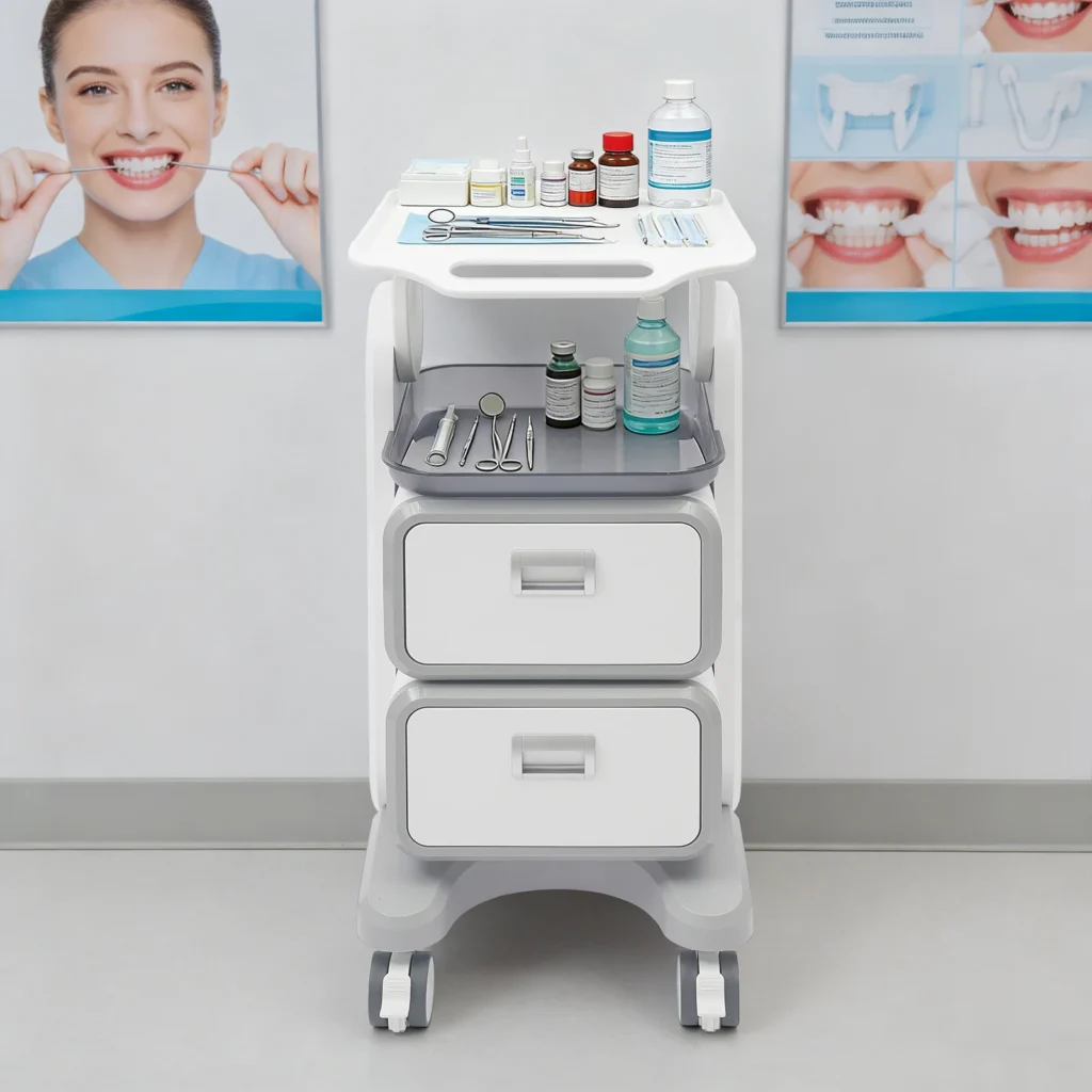 Beauty-Trolley mit Aufbewahrungsfächern, 2 Schubladen, 4 Rollen, Rollender Organizer, Make-up-Künstler-Desktop-Caddy mit Leichtgängigen Rollen