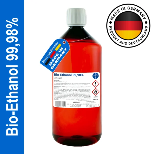 Bio-Ethanol, 99,98% Alkohol-Gehalt, reinst, wasserfrei I HERRLAN-Qualität I Made in Germany