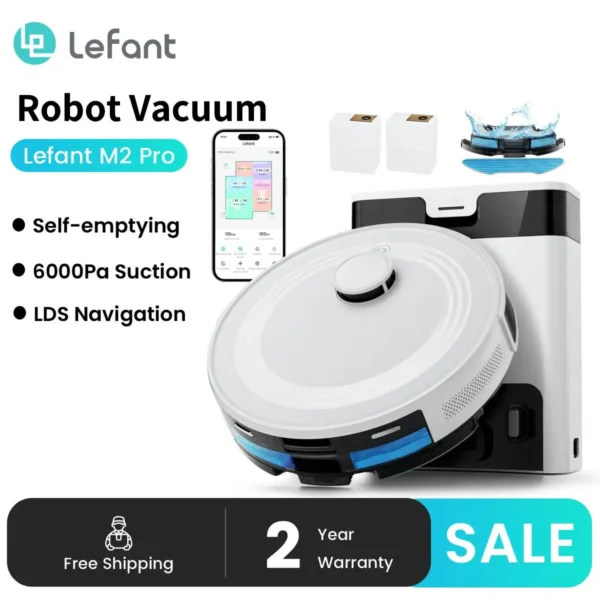 Lefant M2 Pro LDS Roboter-Staubsauger- und Wisch-Kombination, 6000 Pa Saugleistung, intelligentes Mapping, 60 Tage praktischer Reinigungsstaubsauger